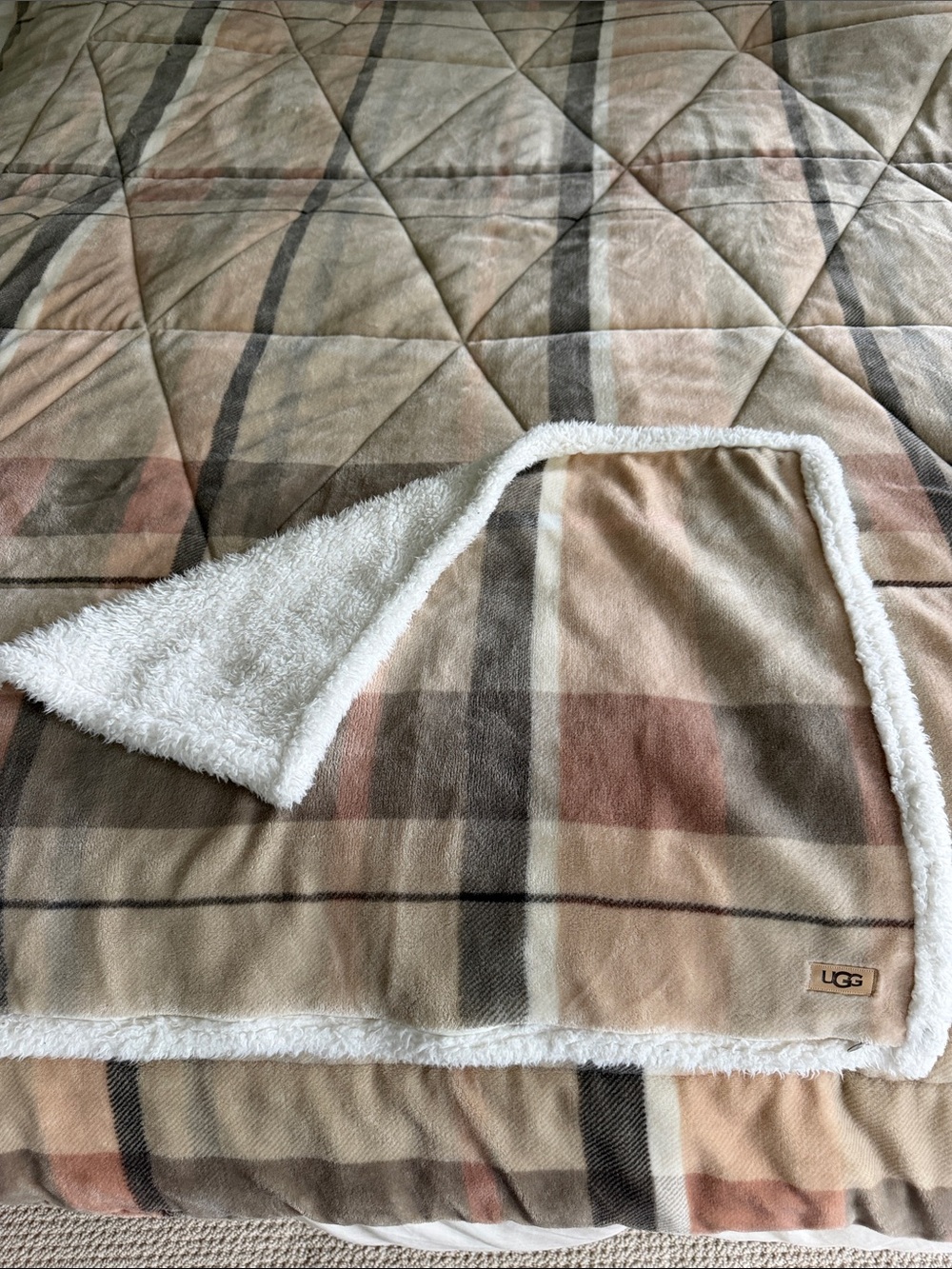 UGG Plush Reversible Sherpa Plaid Comforter with Pillow case